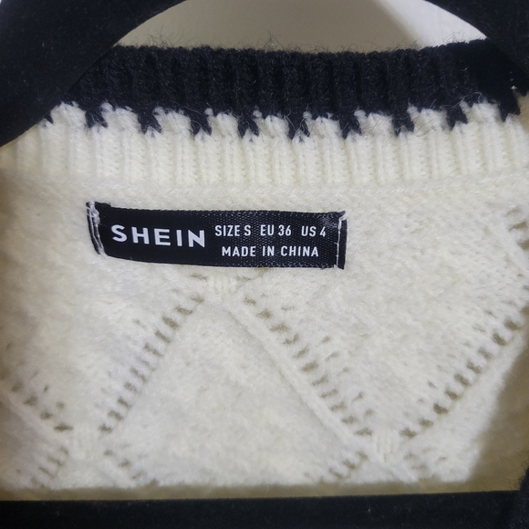 SHEIN Cream Color Blocked Cardigan with Black Trim, Size 4 - Picture 2 of 3